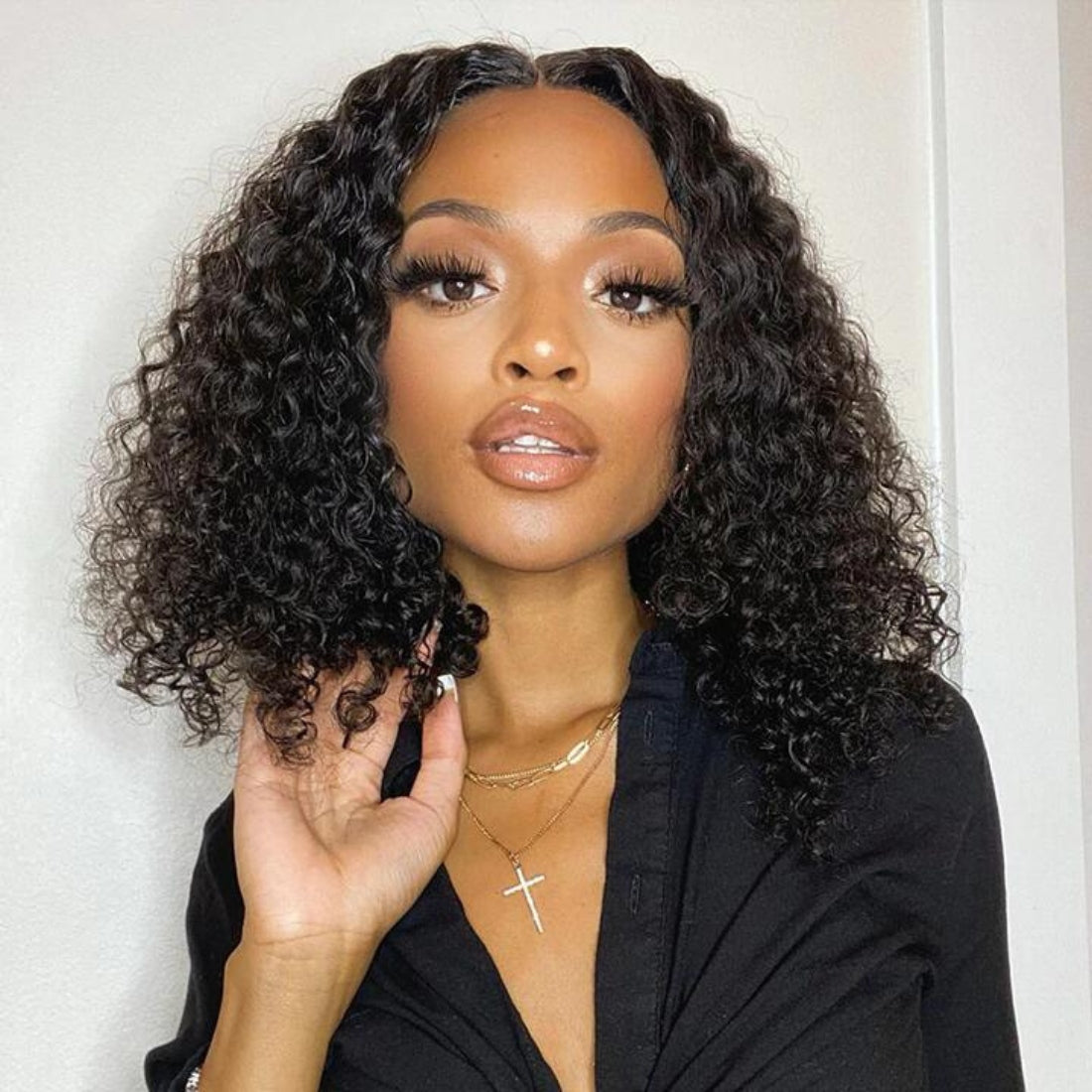 Thin V Part Wig Curly Bob Human Hair Wigs Without Leave Out NO Lace NO Glue - Seyna Hair