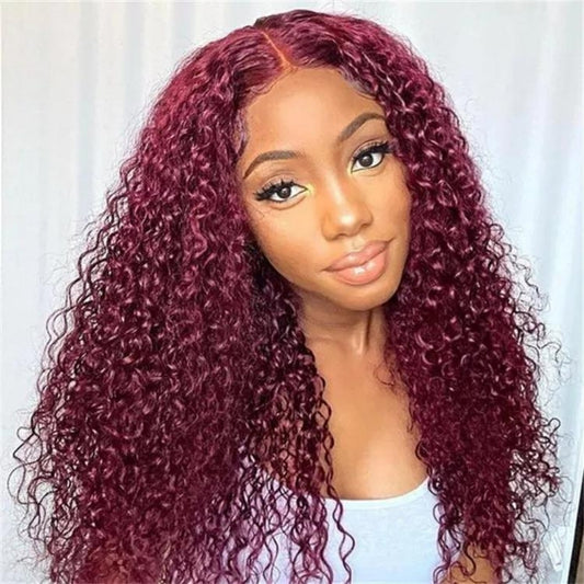 99J Burgundy Invisible HD Lace Jerry Curl Glueless 13x4 Frontal Lace Wig Jerry Curl | True HD Lace - Seyna Hair