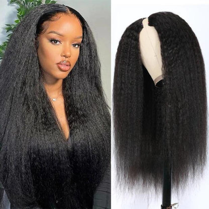 180% Density Thin V Part Wigs Glueless Kinky Straight Human Hair V Part Wig No Leave Out - Seyna Hair