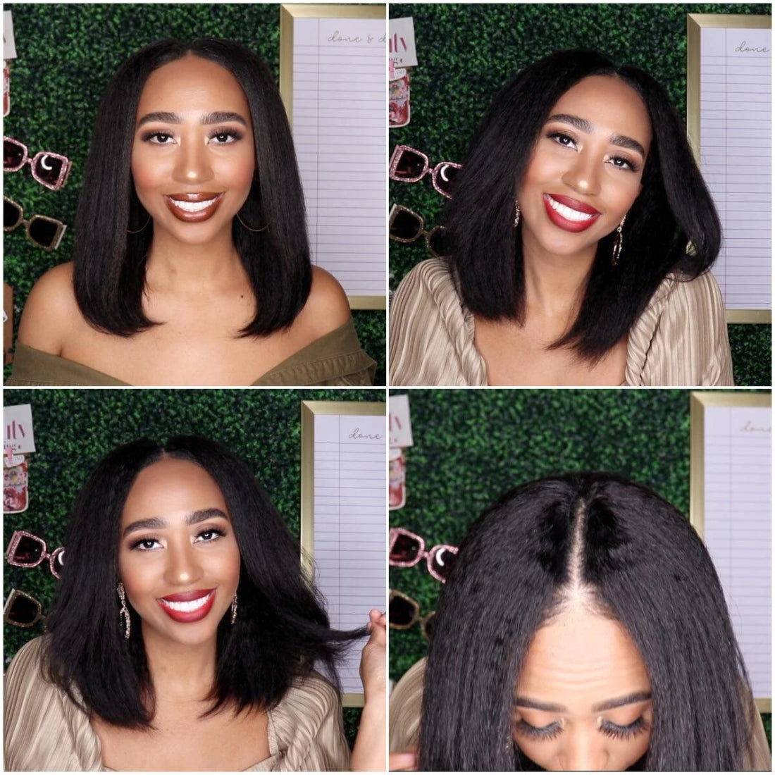 Thin V Part Wig Kinky Straight Bob Human Hair Wigs Without Leave Ou - Seyna Hair