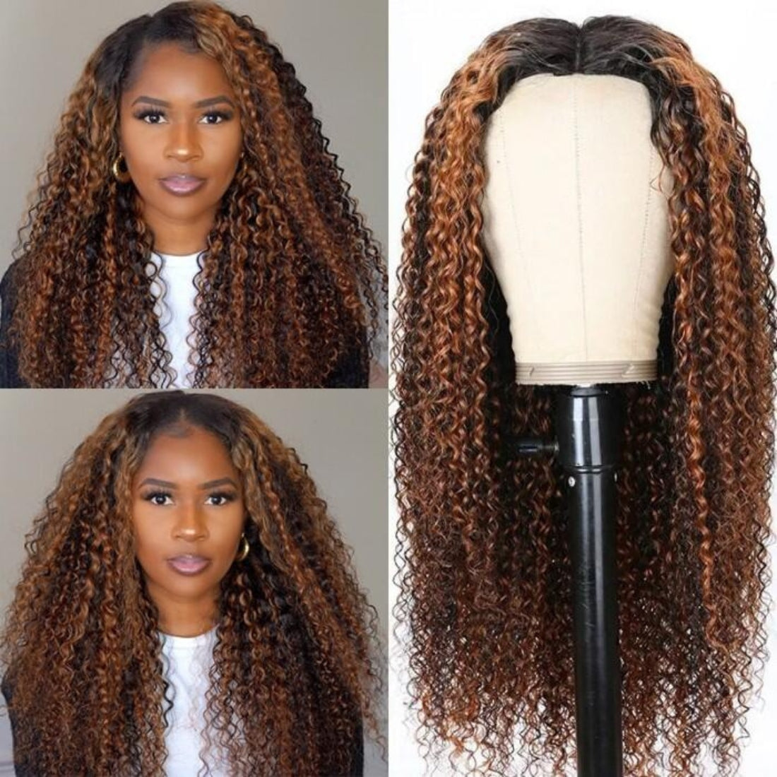 Highlight F30 Curly Glueless V Part 0 Skill Needed Wig Natural Scalp Curly Human Hair Upgrade U part Wig Without Leave out - Seyna Hair