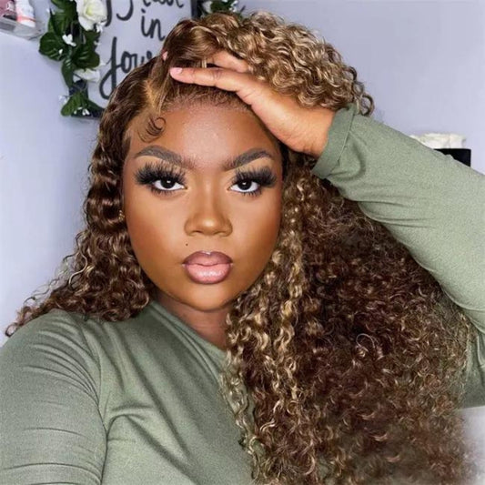 Highlight Blonde Invisible HD Lace Jerry Curl Glueless 13x4 Frontal Lace Wig | True HD Lace - Seyna Hair