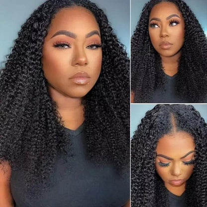 Kinky Curly Thin Part Wig V Part Human Hair Wigs No Glue For Women No Leave Out - Seyna Hair
