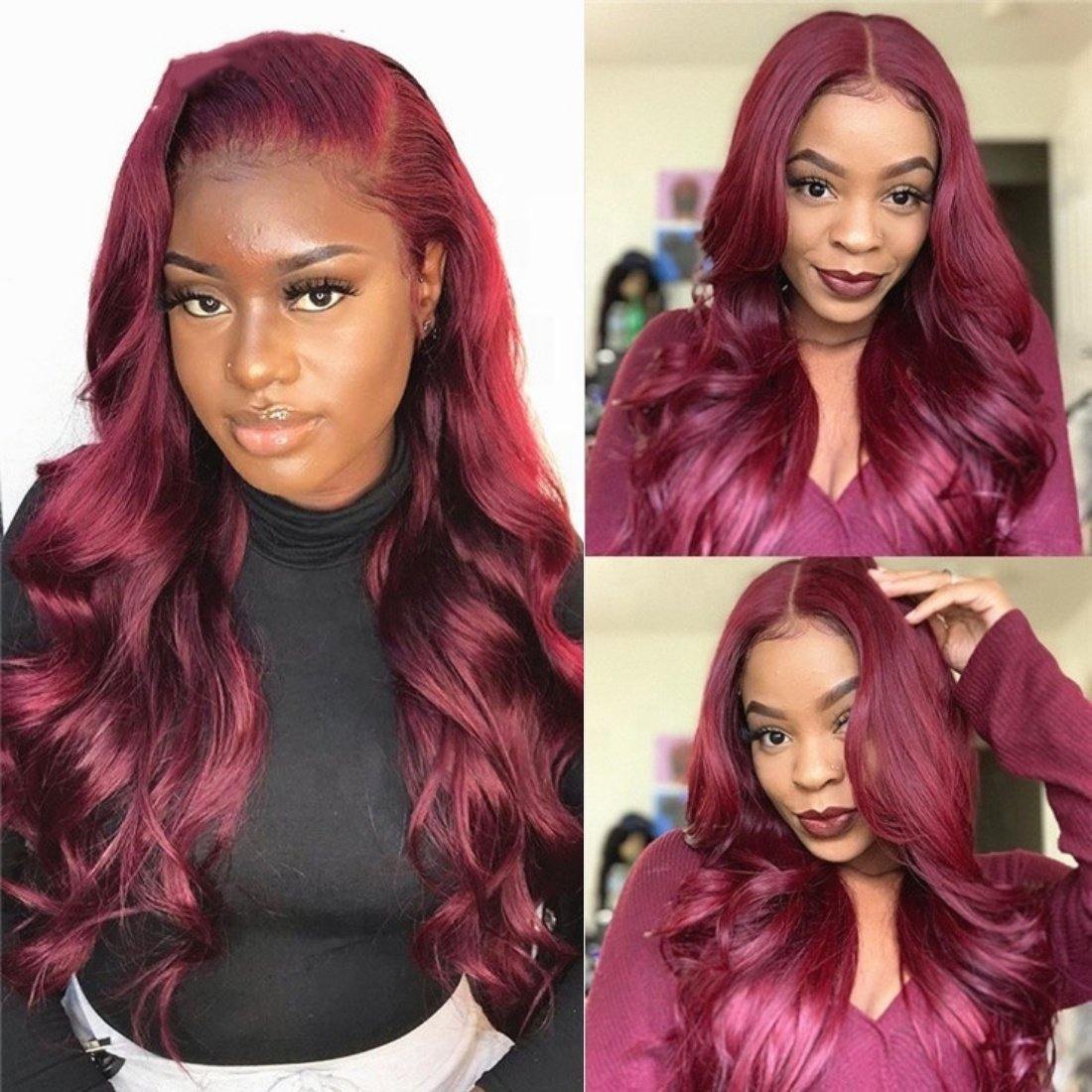 Transparent Lace Frontal Wigs #99j Color 13x4 Body Wave Virgin Human Hair Wig - Seyna Hair