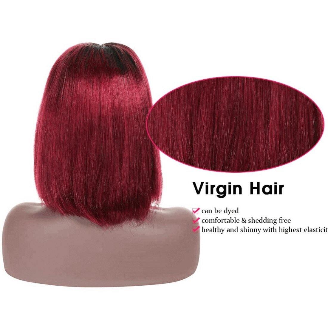 Bob Wig 4x4 Lace Frontal Ombre Color T1B/99J Straight 100% Virgin Human Hair Wig - Seyna Hair