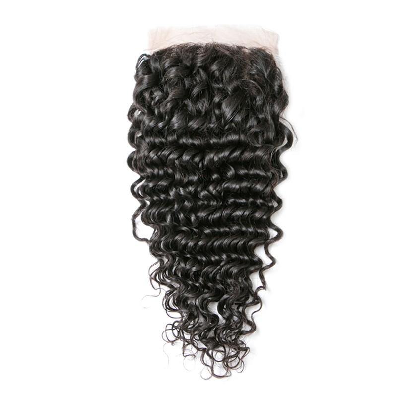 4 Bundles With 4x4 Transparent Lace Closure Deep Wave Brazilian 100% Virgin Human Hair - Seyna Hair