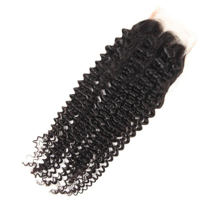 3 Bundles With 4x4 Transparent Lace Closure Kinky Curly 100% Virgin Human Hair - Seyna Hair