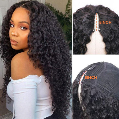 Glueless V Part 0 Skill Needed Wig Thin Part Remy Hair Water Wave Wigs - Seyna Hair